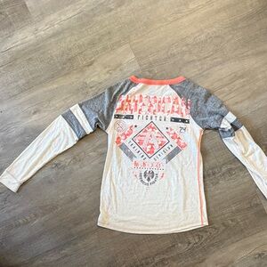 American Fighter Kids Long Sleeve Tee in Gray and Coral